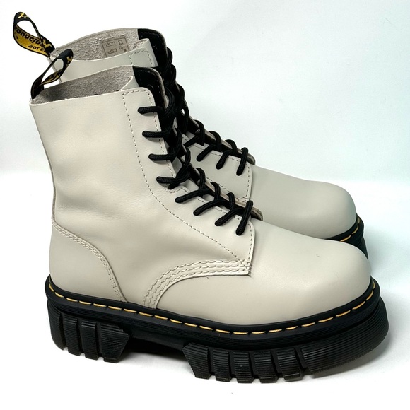 Dr. Martens Audrick Nappa Leather Platforms Boots - Cobblestone Gray Nappa Lux 7 - Picture 5 of 12